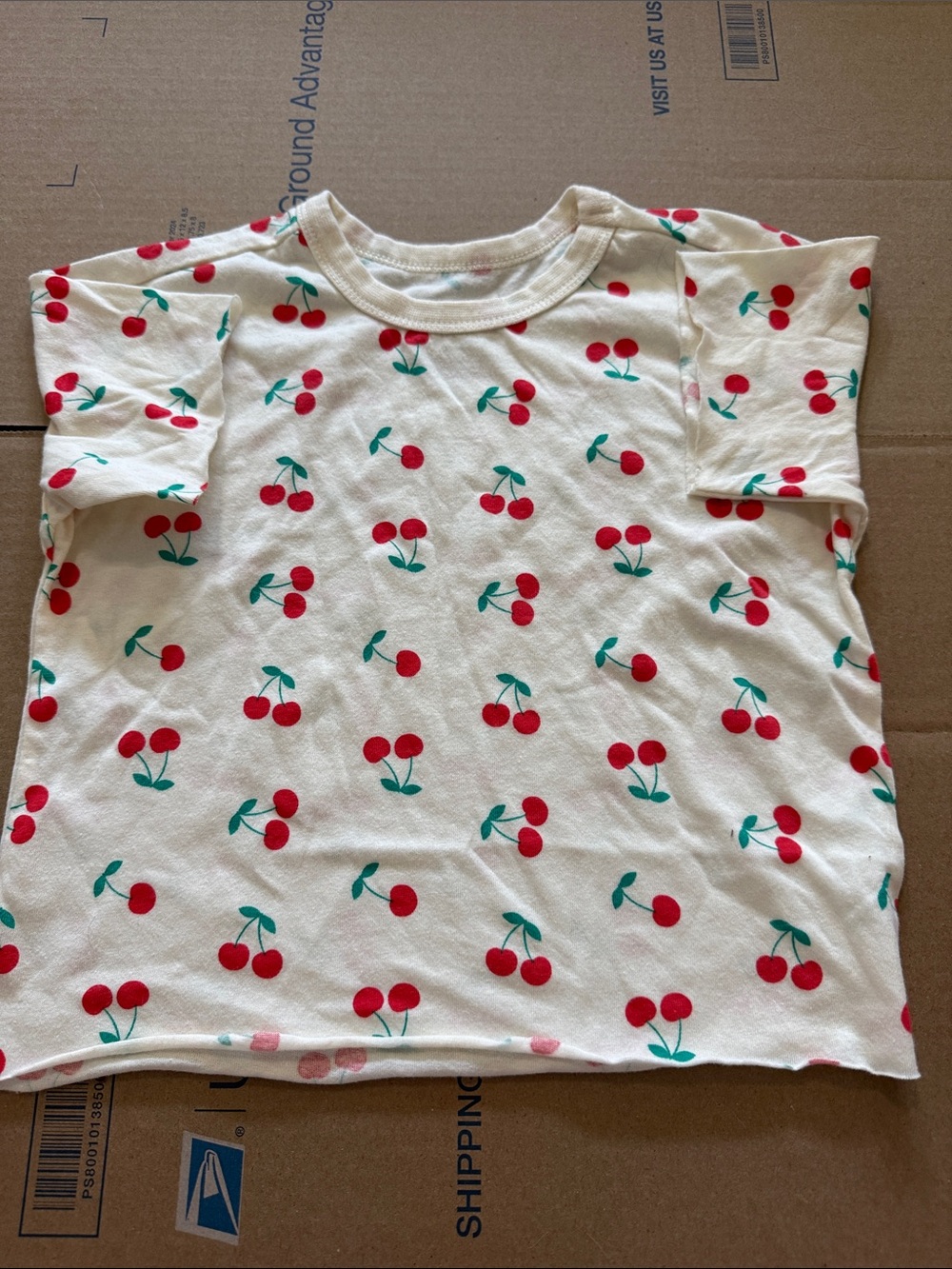 Cream Tee with Red Cherry Print